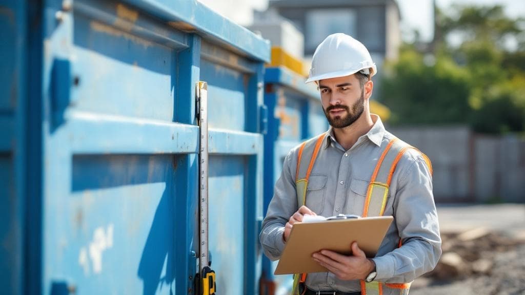 Contractor measuring and planning dumpster needs